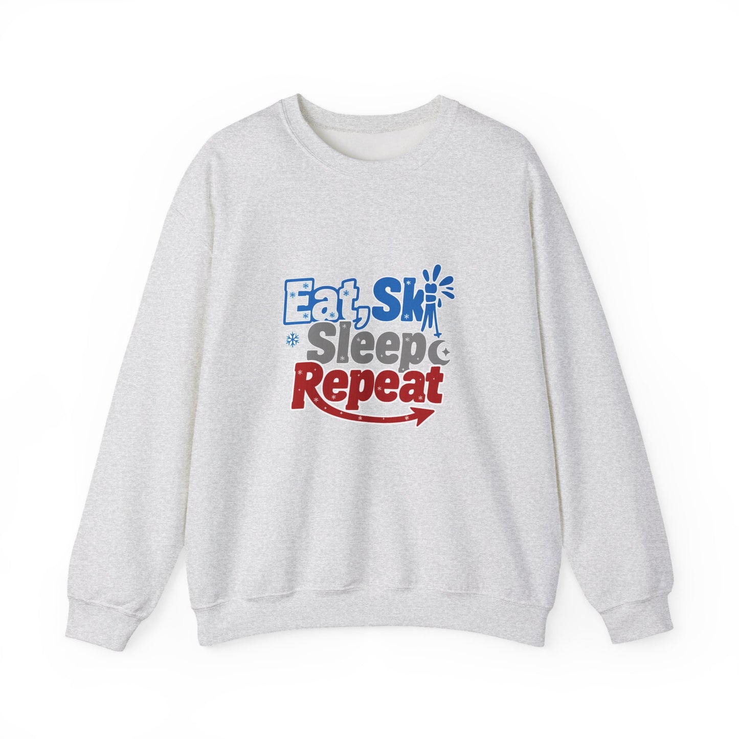 Unisex Heavy Blend™ mw2117 | Eat Ski Sleep Repeat Sweatshirt – Funny Skiing Winter Crewneck, Cozy Snow Sports Gift for Ski Lovers