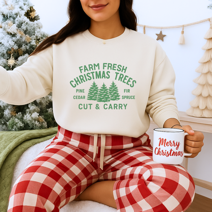 Unisex Heavy Blend™ mw2024 | Farm Fresh Christmas Trees Sweatshirt – Rustic Holiday Pine & Fir Crewneck | Vintage Unisex Winter Gift