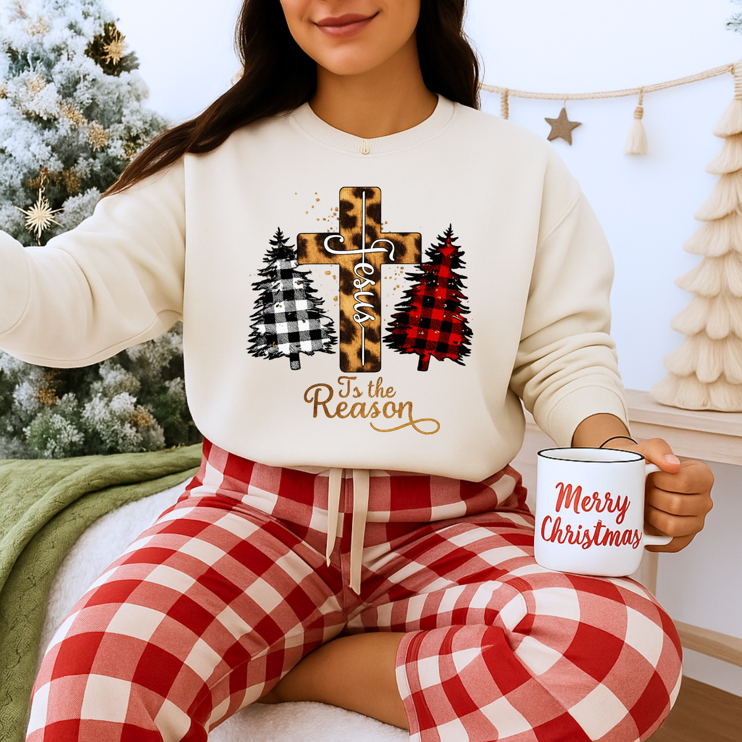 Unisex Heavy Blend™ mw2028 | Jesus Is the Reason Sweatshirt – Christian Christmas Cross Crewneck | Faith Based Unisex Holiday Gift