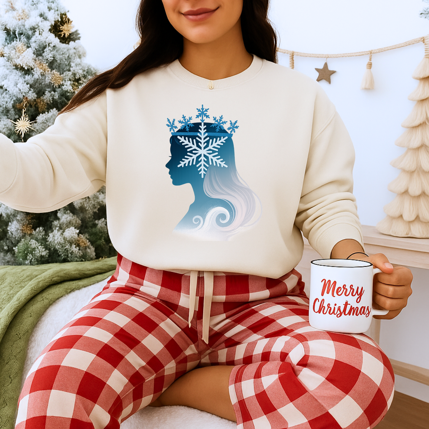 Unisex Heavy Blend™ mw2138 | Snow Queen Silhouette Sweatshirt – Elegant Winter Snowflake Crown Crewneck, Cozy Holiday Gift
