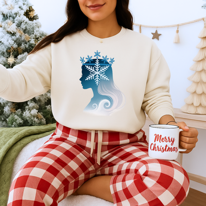 Unisex Heavy Blend™ mw2138 | Snow Queen Silhouette Sweatshirt – Elegant Winter Snowflake Crown Crewneck, Cozy Holiday Gift