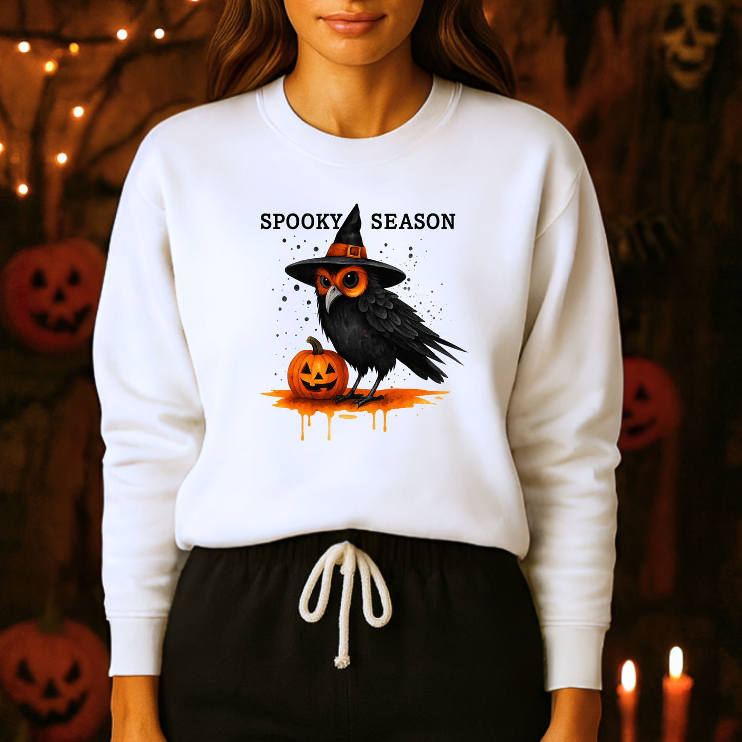 Unisex Heavy Blend™ Spooky Season Halloween Sweatshirt – Witch Hat Owl & Pumpkin Design | mw1006