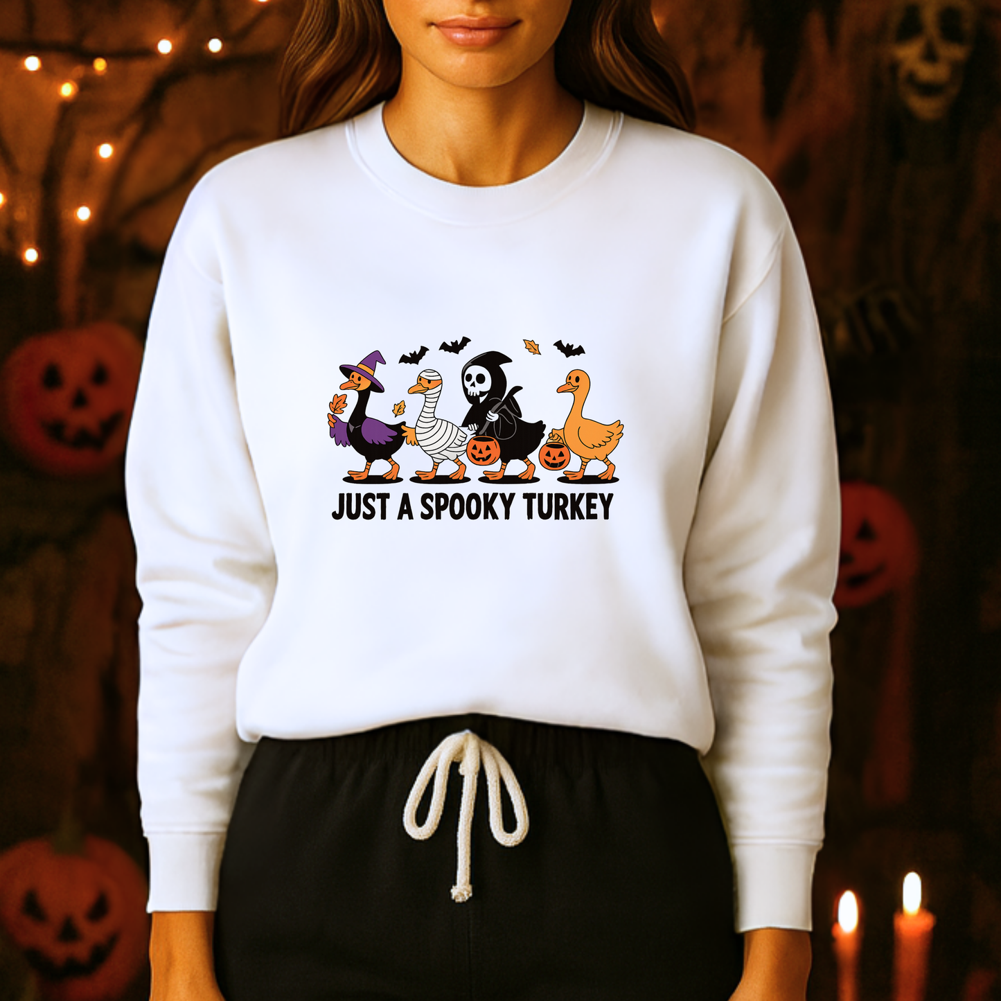 Unisex Heavy Blend™ Just a Spooky Turkey Sweatshirt – Funny Halloween Crewneck | mw1025