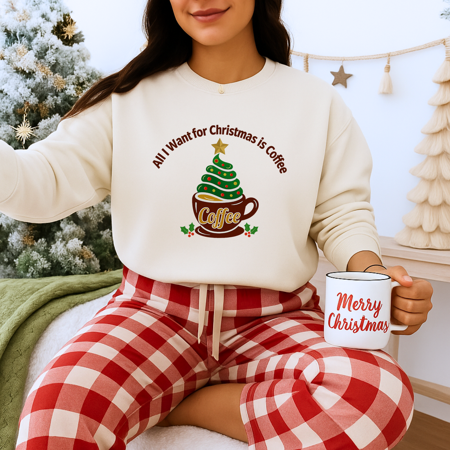 Unisex Heavy Blend™ mw2057 | All I Want for Christmas is Coffee Sweatshirt – Funny Holiday Coffee Lover Crewneck, Festive Winter Pullover
