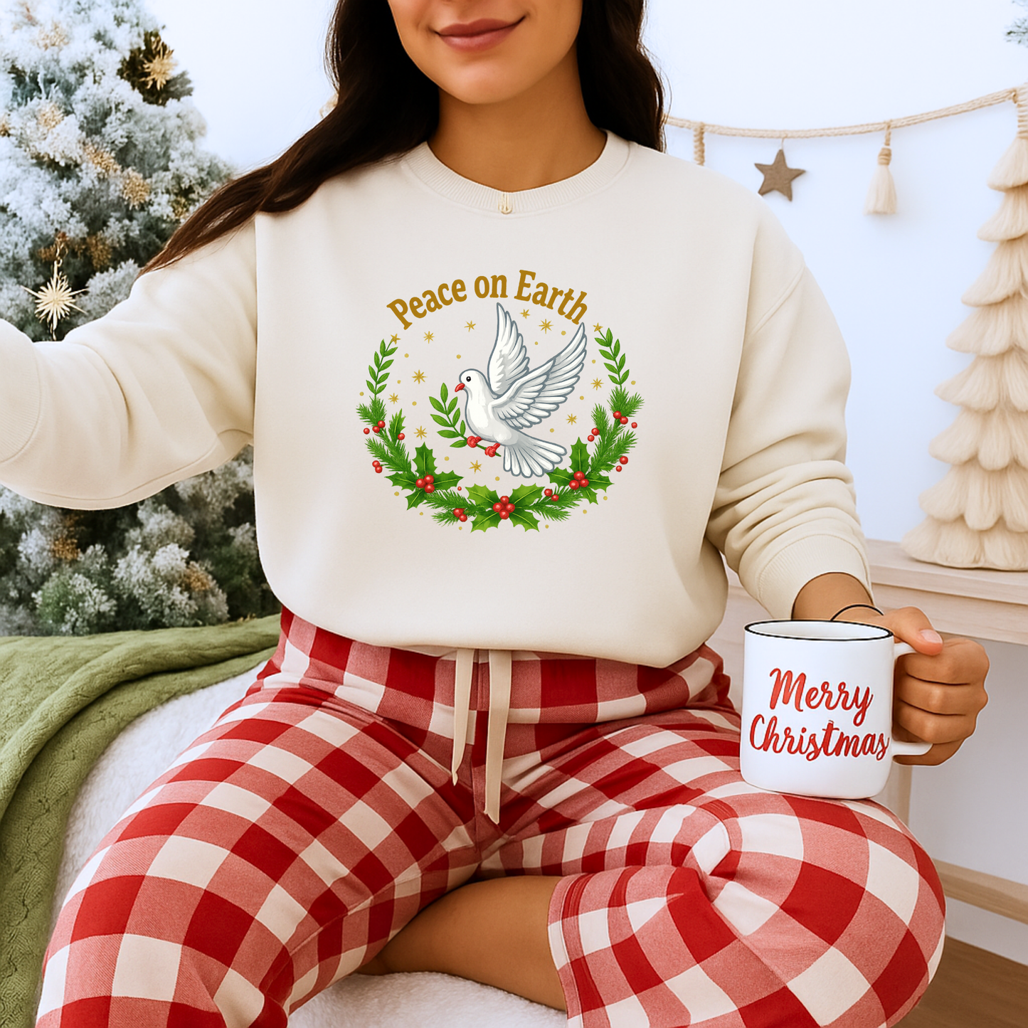 Unisex Heavy Blend™ mw2081 | Peace on Earth Dove Christmas Sweatshirt – Holiday Wreath Pullover, Festive Winter Sweater Gift