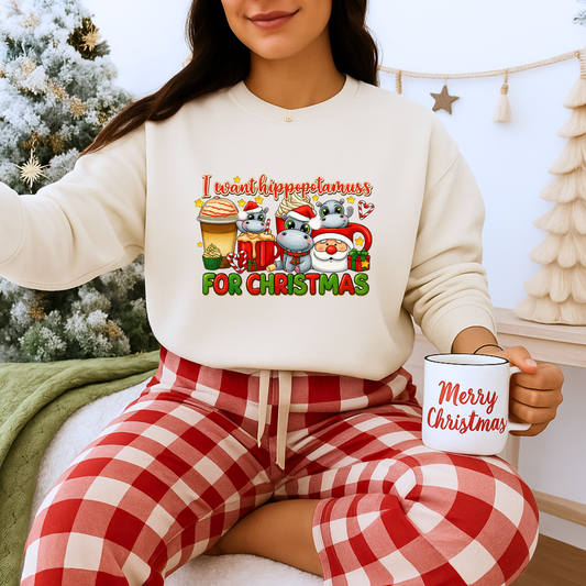 Unisex Heavy Blend™ mw2020 | I Want Hippopotamus for Christmas Sweatshirt – Funny Hippo Holiday Crewneck | Cute Unisex Winter Gift