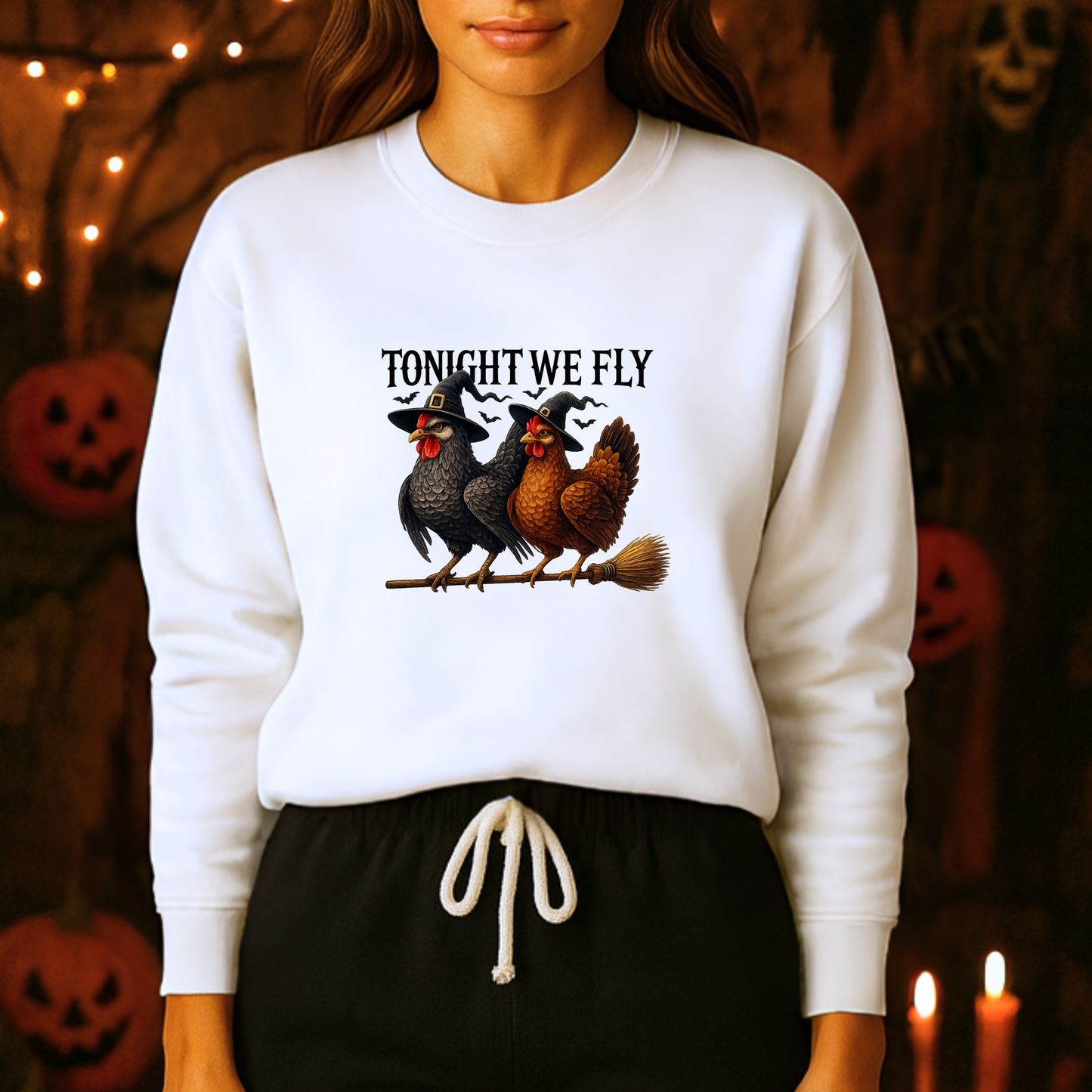 Unisex Heavy Blend™ Tonight We Fly Chicken Sweatshirt – Funny Witchy Halloween Crewneck | mw1022