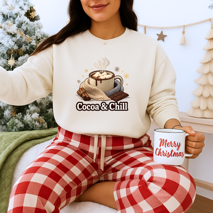 Unisex Heavy Blend™ mw2137 | Cocoa and Chill Christmas Sweatshirt – Cozy Hot Chocolate Holiday Crewneck, Cute Winter Gift