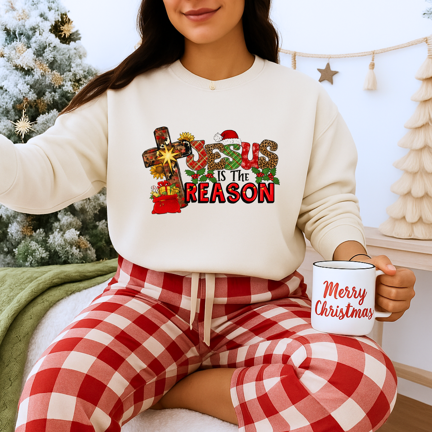 Unisex Heavy Blend™ mw2030 | Jesus Is The Reason Sweatshirt – Christian Christmas Cross Crewneck | Faith Based Unisex Holiday Gift