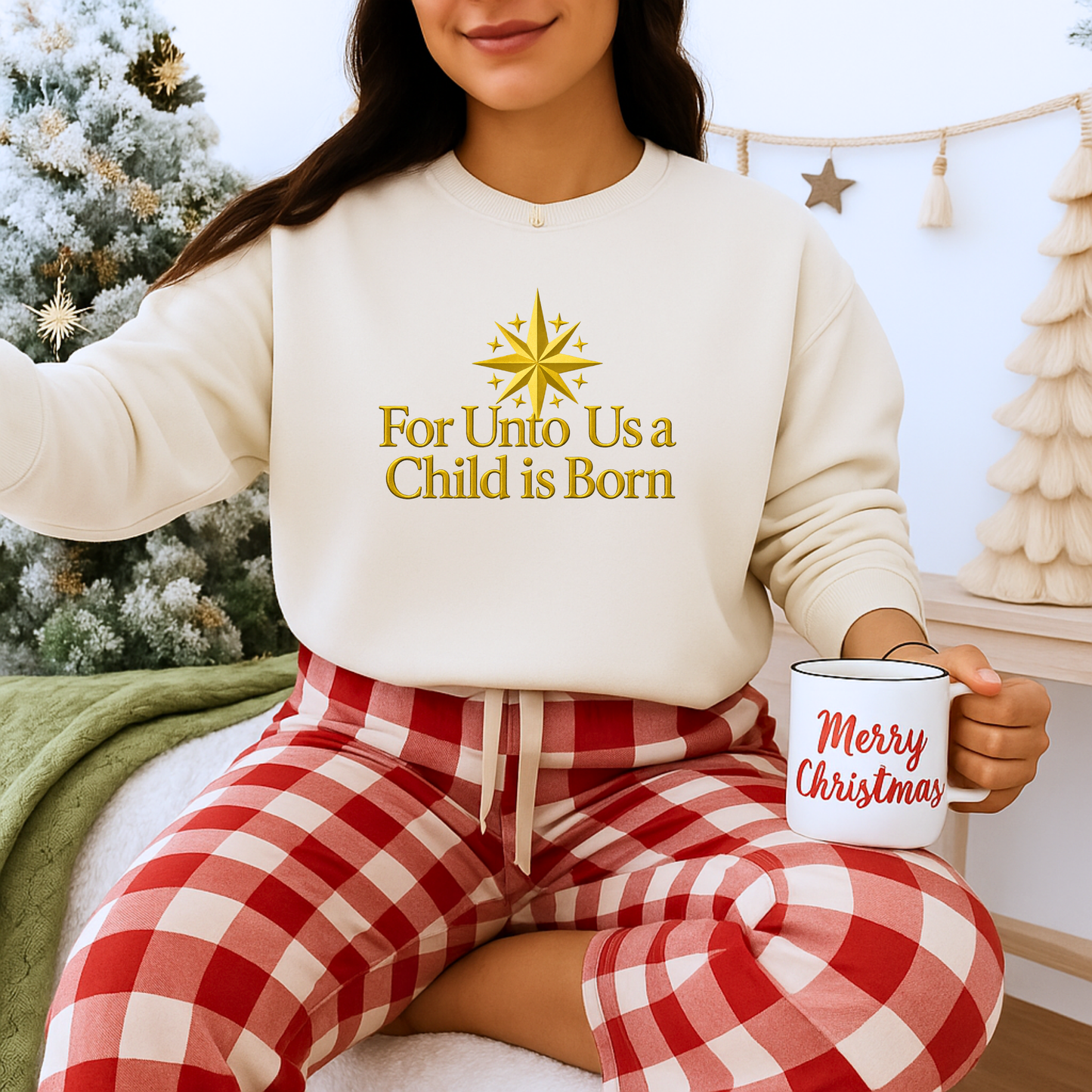 Unisex Heavy Blend™ mw2065 | For Unto Us a Child is Born Sweatshirt – Christian Christmas Bible Verse Crewneck, Religious Holiday Pullover