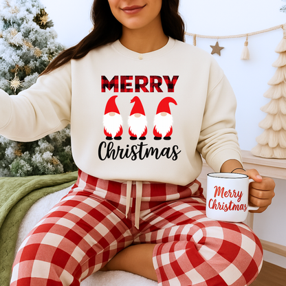 Unisex Heavy Blend™ mw2009 | Merry Christmas Gnome Sweatshirt – Buffalo Plaid Holiday Crewneck | Cozy Unisex Winter Gift