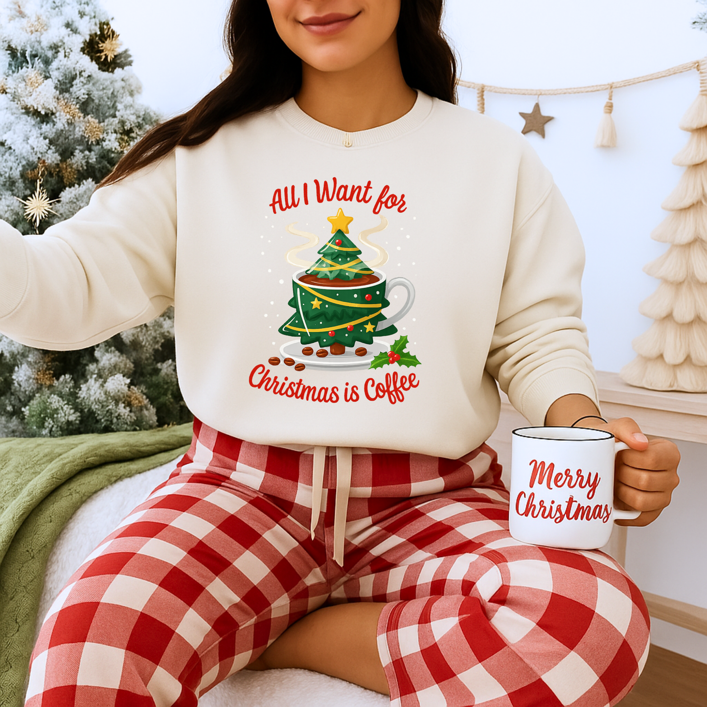 Unisex Heavy Blend™ mw2060 | All I Want for Christmas is Coffee Sweatshirt – Funny Holiday Coffee Lover Crewneck, Festive Winter Pullover