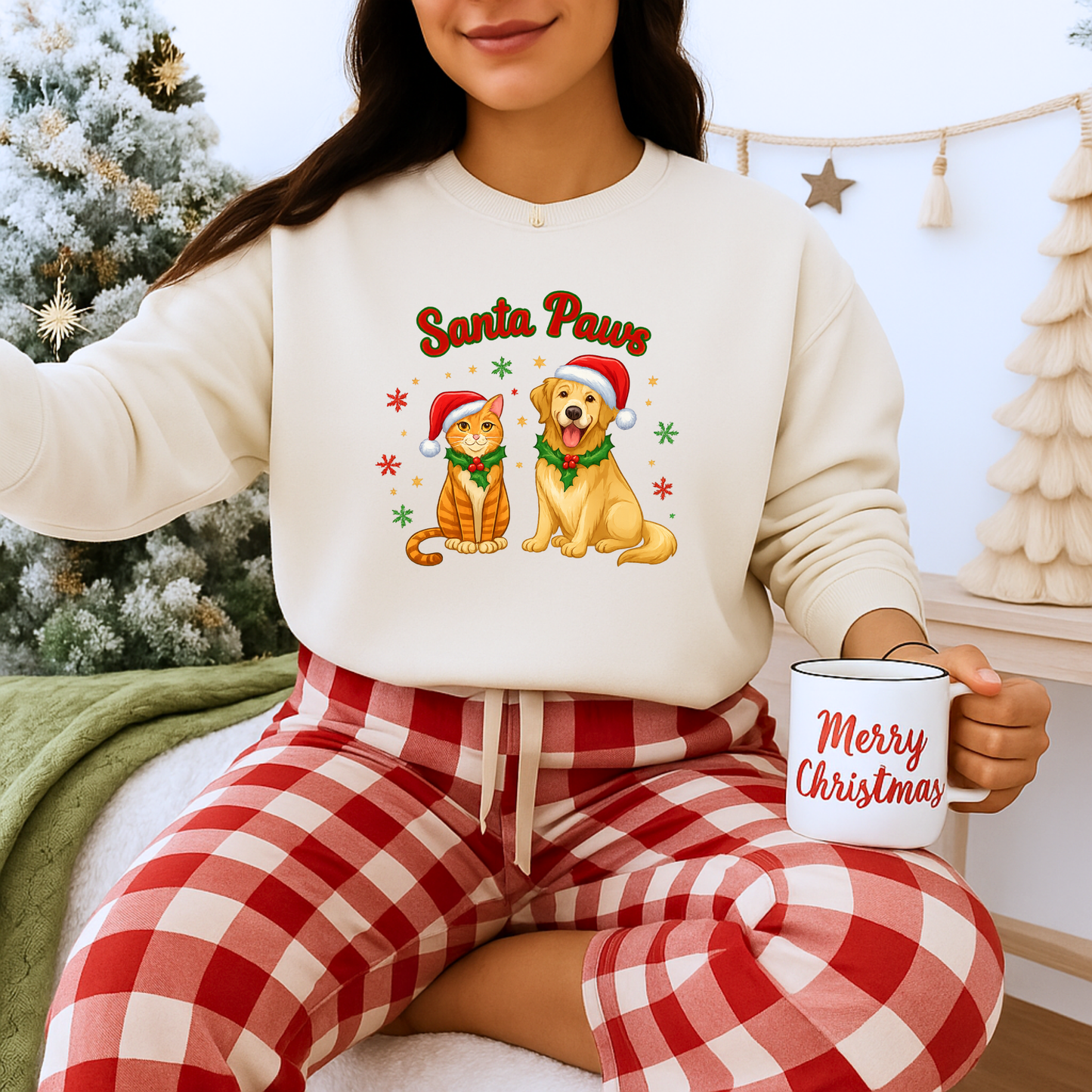 Unisex Heavy Blend™ mw2095 | Santa Paws Christmas Sweatshirt – Cute Cat & Dog Holiday Crewneck, Merry Xmas Gift for Pet Lovers