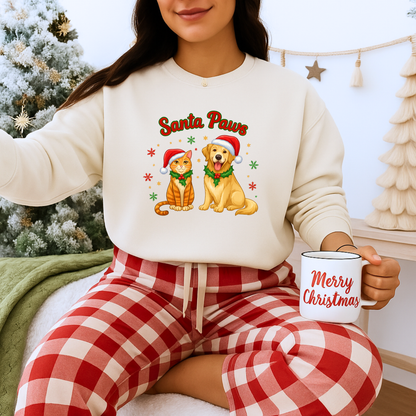 Unisex Heavy Blend™ mw2095 | Santa Paws Christmas Sweatshirt – Cute Cat & Dog Holiday Crewneck, Merry Xmas Gift for Pet Lovers