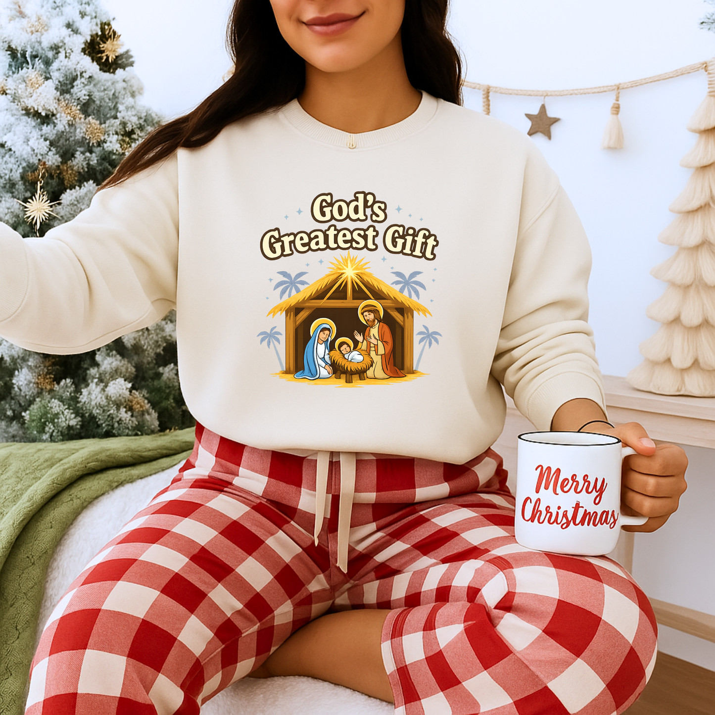 Unisex Heavy Blend™ mw2132 | God’s Greatest Gift Nativity Christmas Sweatshirt – Christian Holiday Crewneck, Religious Xmas Gift