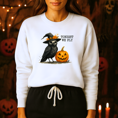 Unisex Heavy Blend™ Tonight We Fly Halloween Sweatshirt – Witchy Raven & Pumpkin Design | mw1007