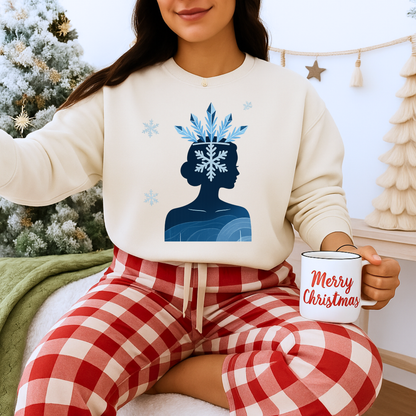 Unisex Heavy Blend™ mw2139 | Ice Queen Silhouette Sweatshirt – Elegant Snowflake Winter Crown Crewneck, Cozy Holiday Gift
