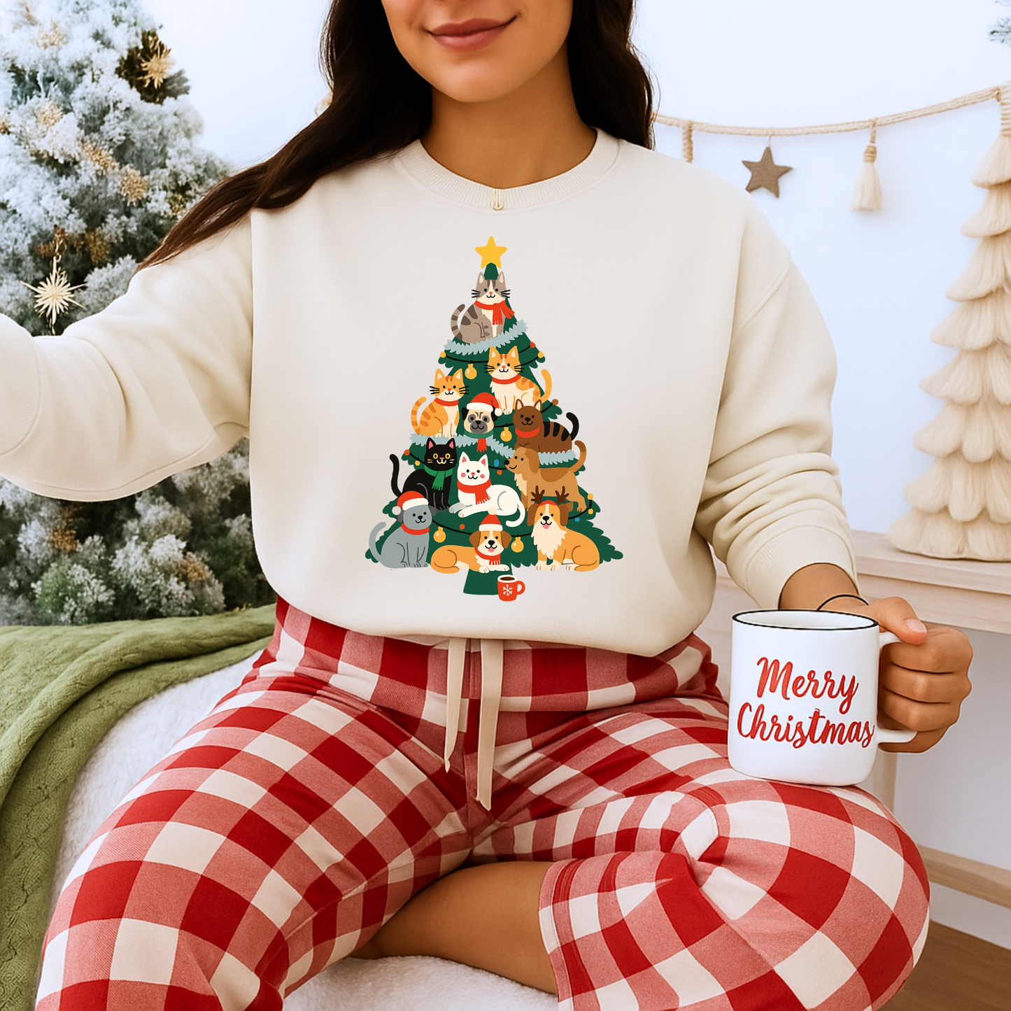 Unisex Heavy Blend™ mw2078 | Cat Christmas Tree Sweatshirt – Funny Holiday Cat Lover Crewneck, Cute Kitty Xmas Pullover Sweater