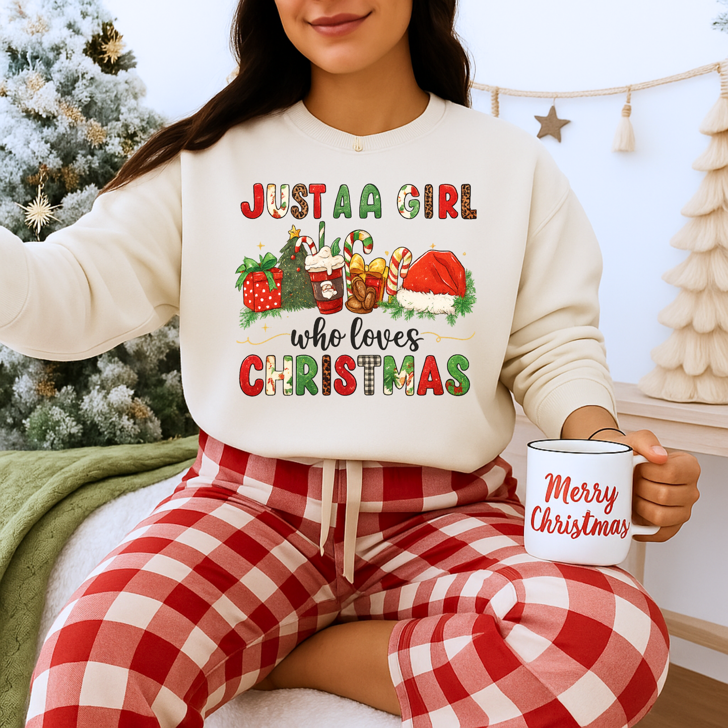 Unisex Heavy Blend™ mw2052 | Just a Girl Who Loves Christmas Sweatshirt – Cute Holiday Pullover, Festive Santa Candy Cane Crewneck