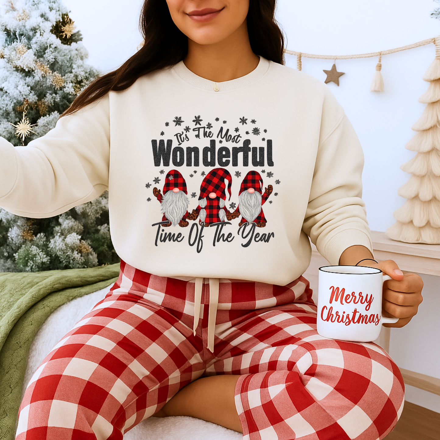Unisex Heavy Blend™ mw2018 | Most Wonderful Time of the Year Sweatshirt – Christmas Gnome Buffalo Plaid Crewneck | Cozy Unisex Holiday Gift