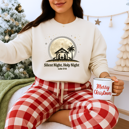 Unisex Heavy Blend™ mw2067 | Silent Night Holy Night Sweatshirt – Christian Nativity Scene Crewneck, Luke 2:14 Bible Verse Christmas Pullover