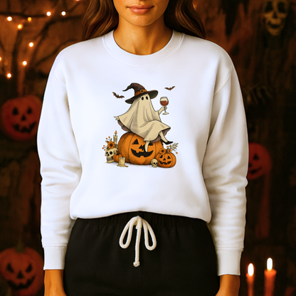 Unisex Heavy Blend™ Wine Ghost Halloween Sweatshirt – Spooky Season Pumpkin Crewneck | mw1013