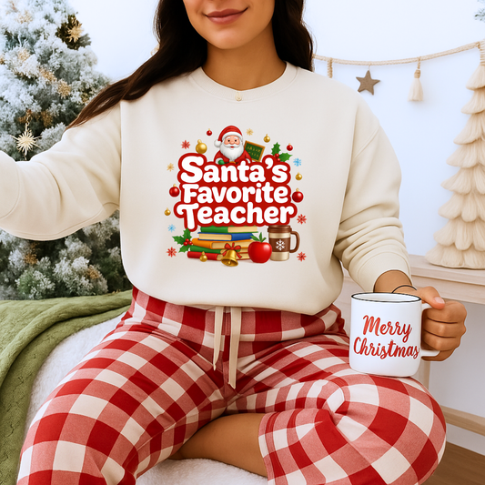 Unisex Heavy Blend™ mw2088 | Santa’s Favorite Teacher Christmas Sweatshirt – Cute Holiday Gift for Teachers, Festive Pullover