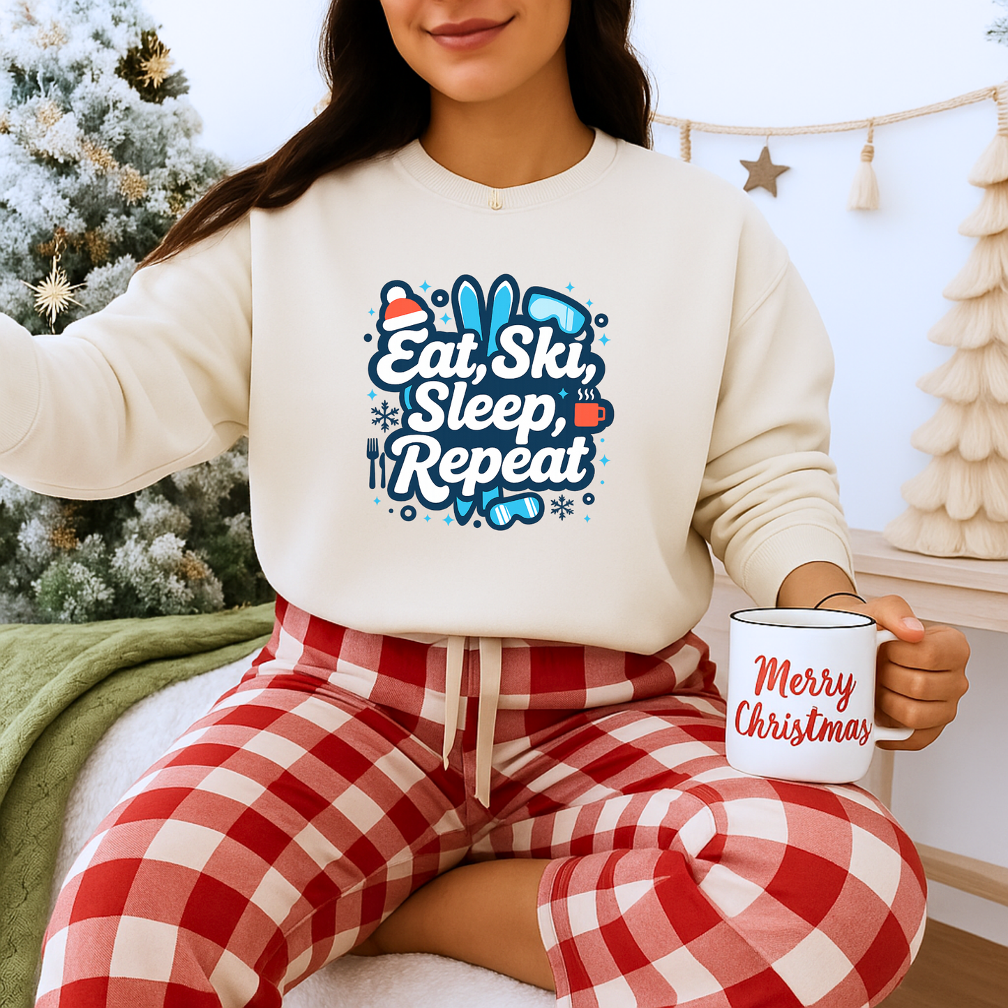 Unisex Heavy Blend™ mw2113 | Eat Ski Sleep Repeat Sweatshirt – Funny Skiing Winter Crewneck, Cozy Snow Sports Gift for Ski Lovers
