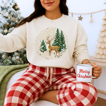 Unisex Heavy Blend™ mw2055 | Reindeer Snowflake Christmas Sweatshirt – Festive Winter Deer Crewneck, Holiday Pullover Sweater