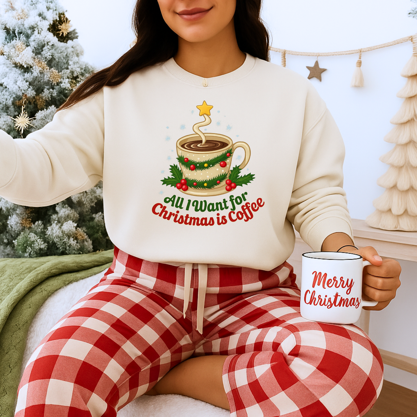 Unisex Heavy Blend™ mw2062 | All I Want for Christmas is Coffee Sweatshirt – Funny Holiday Coffee Lover Crewneck, Festive Winter Pullover
