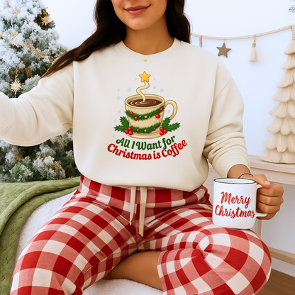 Unisex Heavy Blend™ mw2062 | All I Want for Christmas is Coffee Sweatshirt – Funny Holiday Coffee Lover Crewneck, Festive Winter Pullover