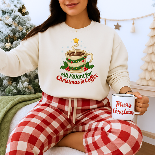 Unisex Heavy Blend™ mw2062 | All I Want for Christmas is Coffee Sweatshirt – Funny Holiday Coffee Lover Crewneck, Festive Winter Pullover