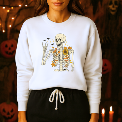 Unisex Heavy Blend™ Floral Skeleton Halloween Sweatshirt – Spooky Fall Vibes Crewneck | mw1019