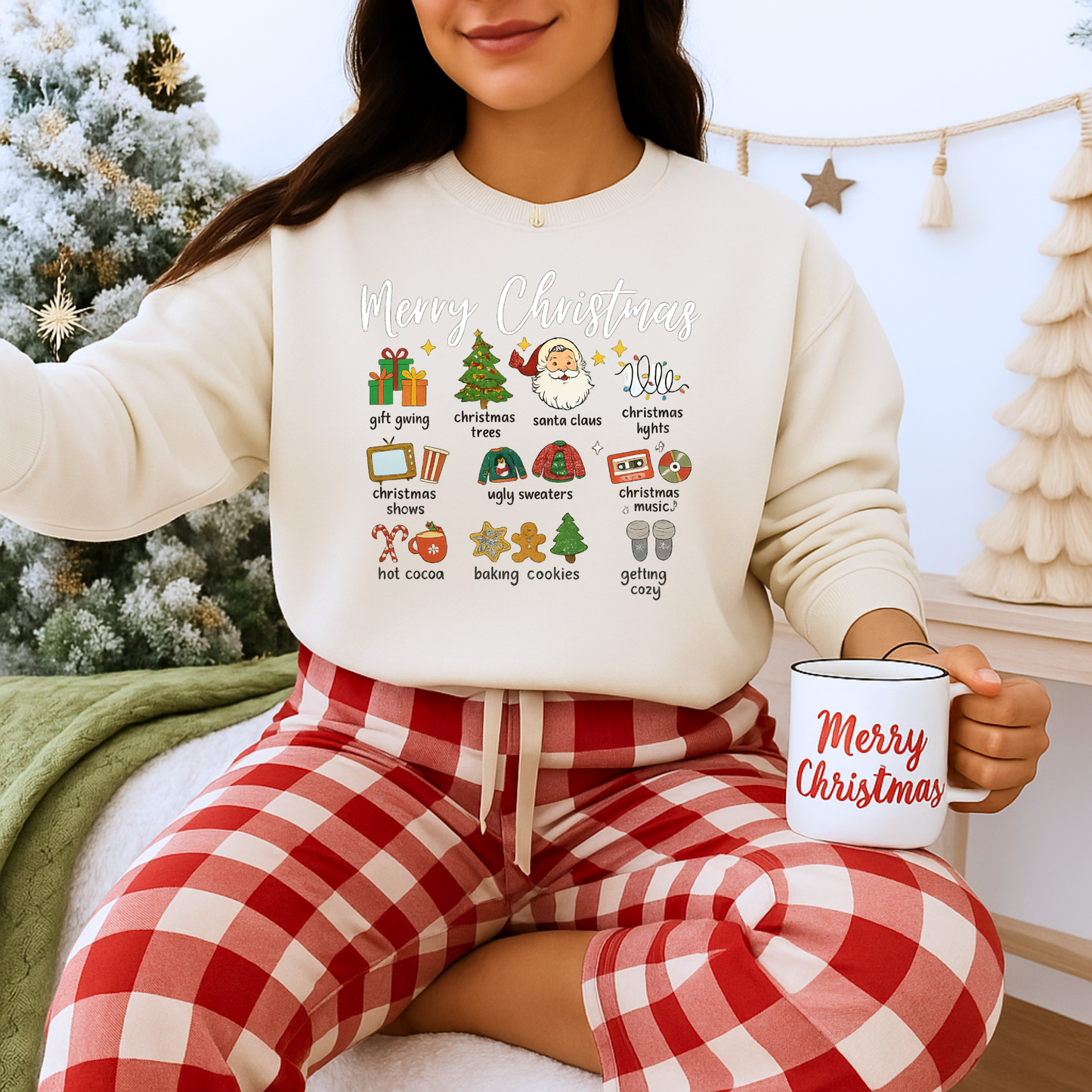 Unisex Heavy Blend™ mw2040 | Merry Christmas Icons Sweatshirt – Red Holiday Crewneck, Xmas Gift & Winter Party Outfit
