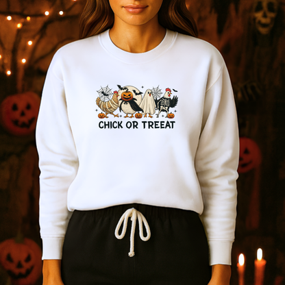 Unisex Heavy Blend™ Chick or Treat Halloween Sweatshirt – Funny Chicken Costume Crewneck | mw1026