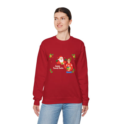 Unisex Heavy Blend™ mw2080 | Santa’s Favorite Teacher Christmas Sweatshirt – Cute Holiday Gift for Teachers, Festive School Pullover Sweater