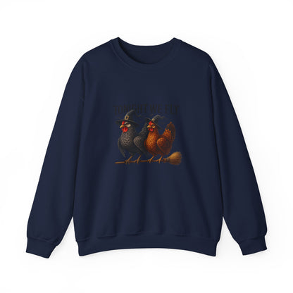 Unisex Heavy Blend™ Tonight We Fly Chicken Sweatshirt – Funny Witchy Halloween Crewneck | mw1022