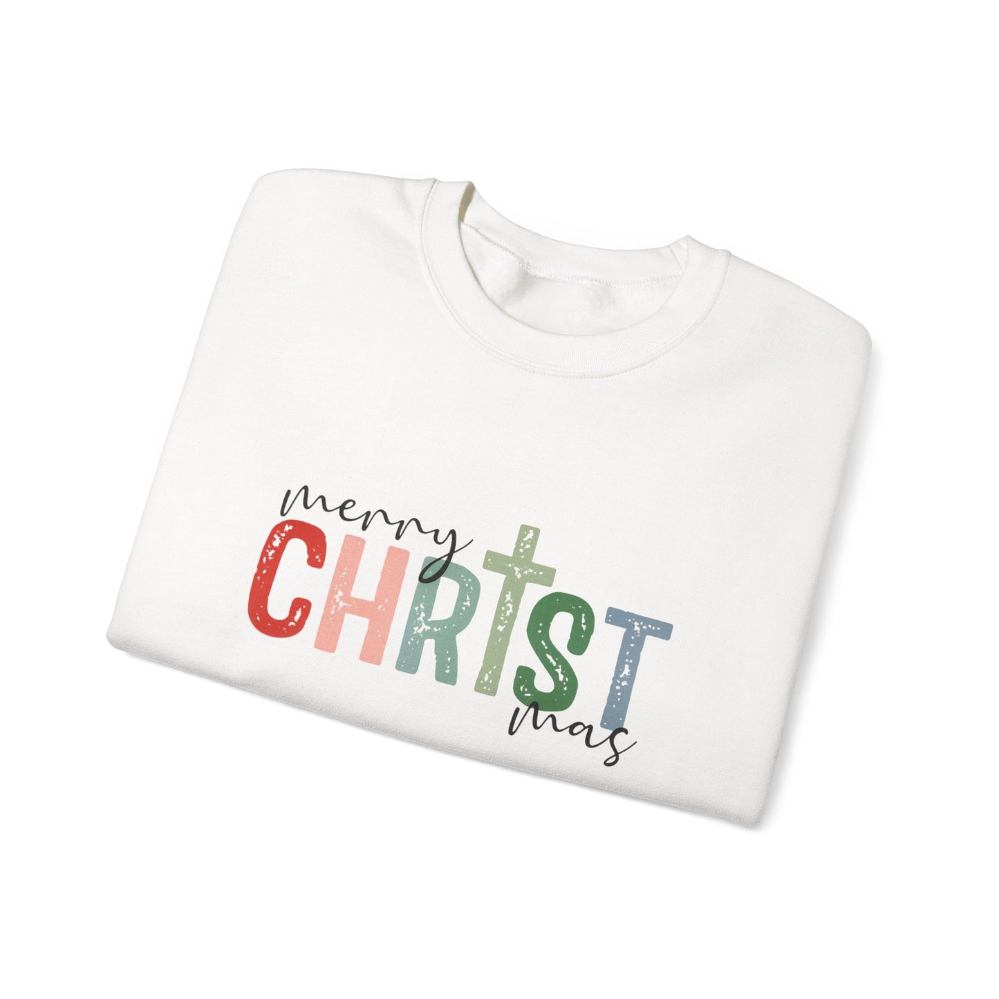 Unisex Heavy Blend™ mw2010 | Merry CHRISTmas Sweatshirt – Christian Holiday Crewneck with Cross | Faith Based Unisex Christmas Gift