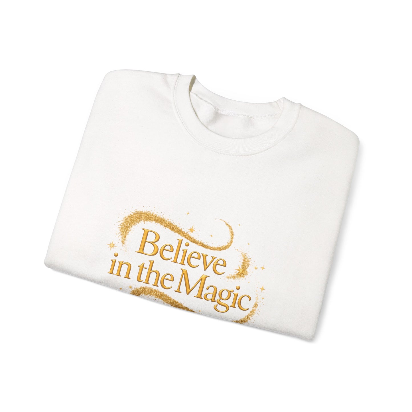 Unisex Heavy Blend™ mw2102 | Believe in the Magic Christmas Sweatshirt – Sparkly Holiday Crewneck, Festive Xmas Gift for Winter Lovers