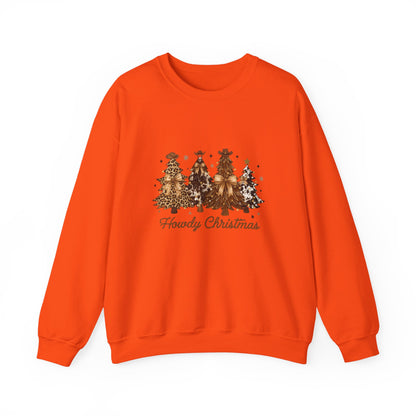 Unisex Heavy Blend™ mw2041 | Howdy Christmas Sweatshirt – Western Cowgirl Holiday Crewneck, Leopard Tree Festive Pullover