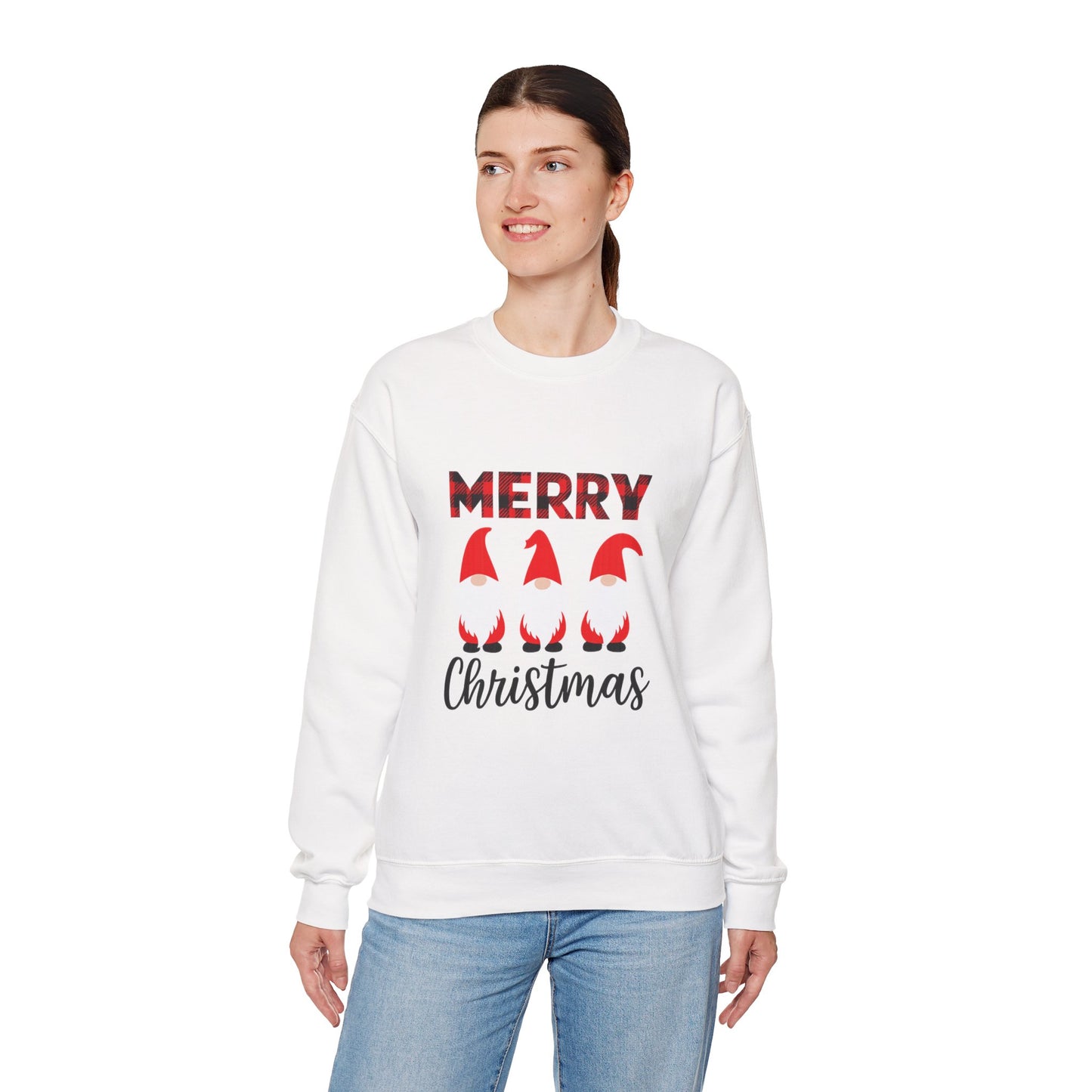 Unisex Heavy Blend™ mw2009 | Merry Christmas Gnome Sweatshirt – Buffalo Plaid Holiday Crewneck | Cozy Unisex Winter Gift