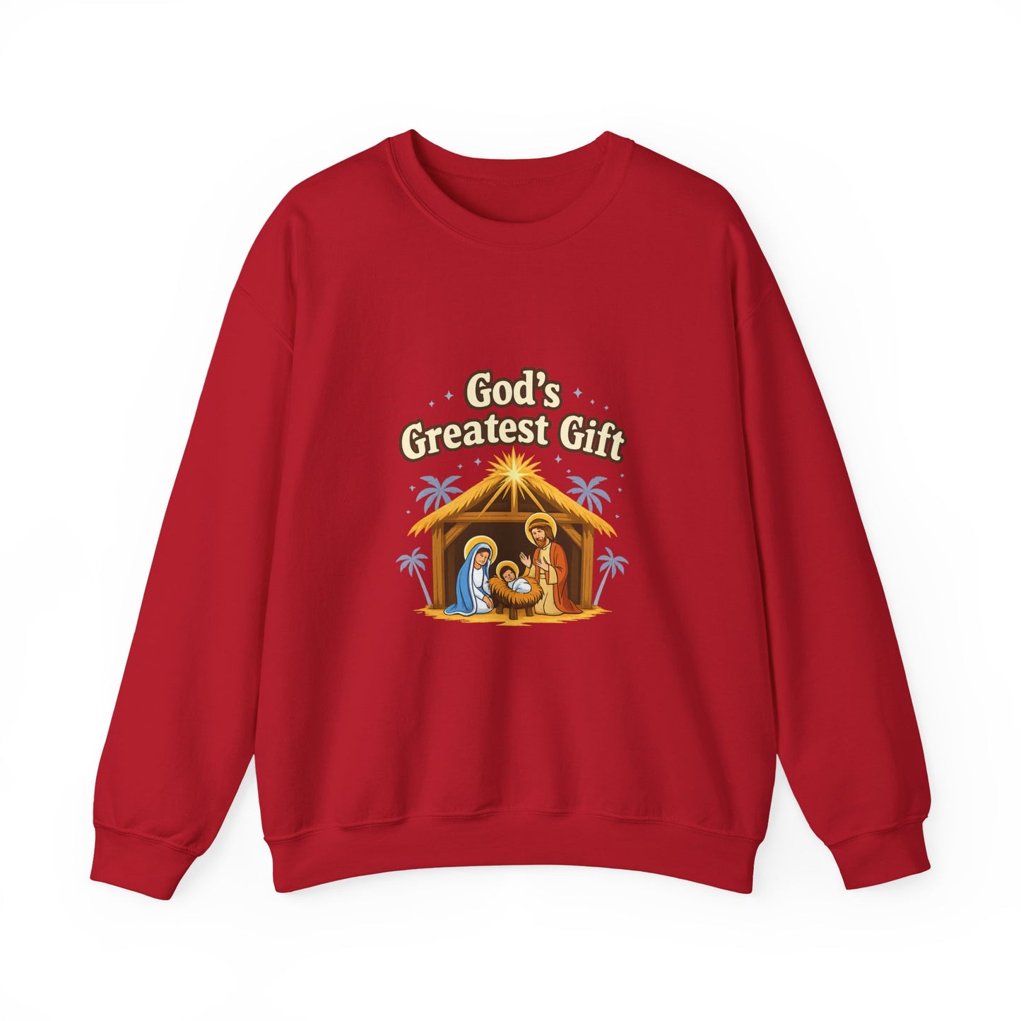 Unisex Heavy Blend™ mw2132 | God’s Greatest Gift Nativity Christmas Sweatshirt – Christian Holiday Crewneck, Religious Xmas Gift