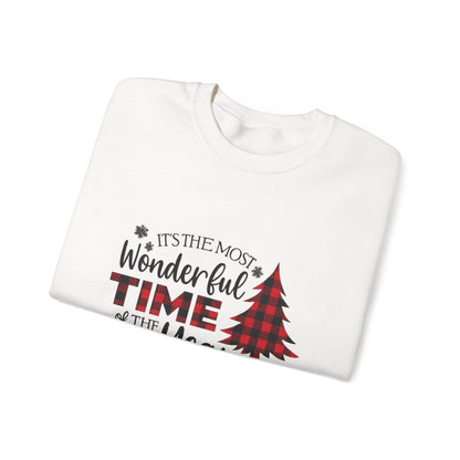 Unisex Heavy Blend™ mw2032 | Most Wonderful Time of the Year Sweatshirt – Buffalo Plaid Christmas Tree Crewneck | Cozy Unisex Holiday Gift
