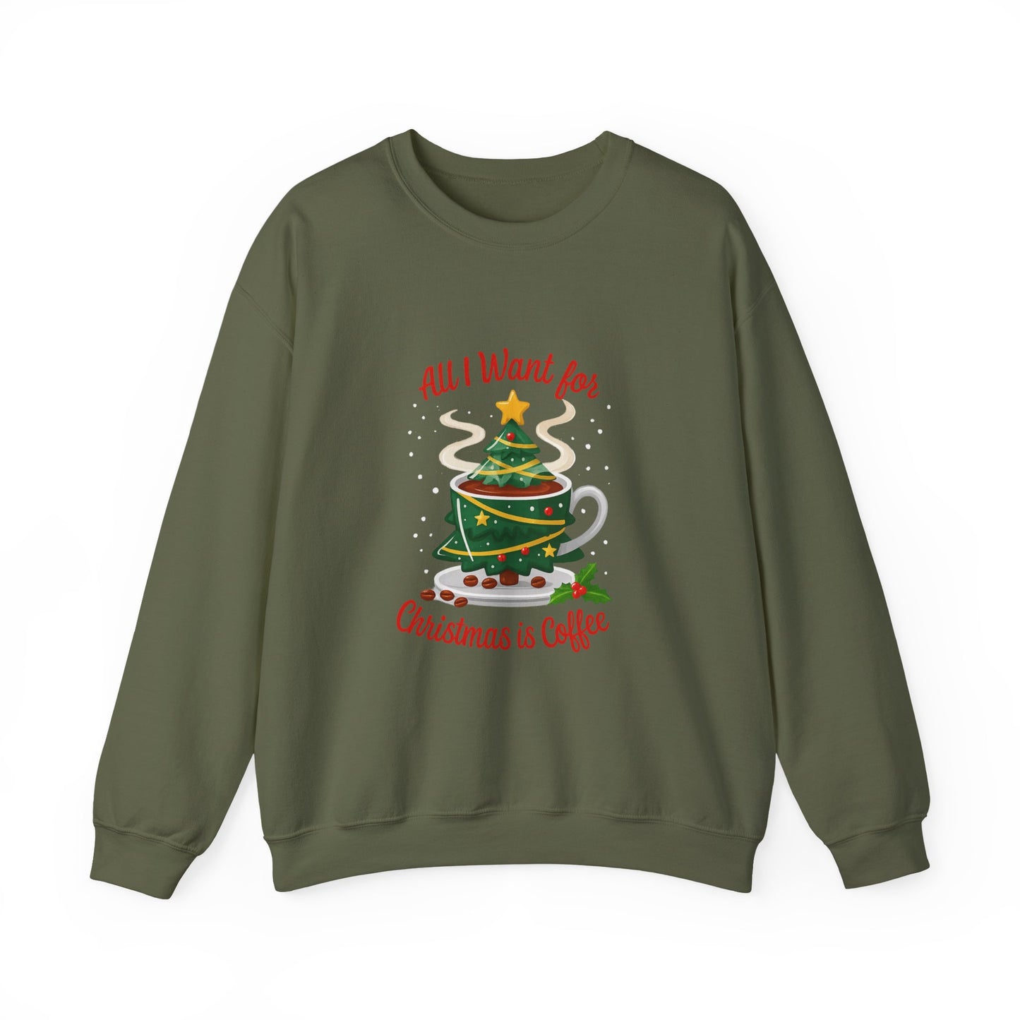 Unisex Heavy Blend™ mw2060 | All I Want for Christmas is Coffee Sweatshirt – Funny Holiday Coffee Lover Crewneck, Festive Winter Pullover