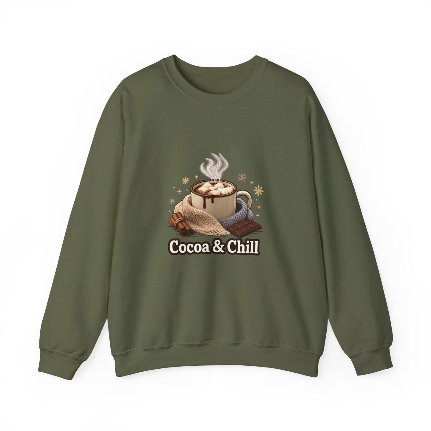 Unisex Heavy Blend™ mw2137 | Cocoa and Chill Christmas Sweatshirt – Cozy Hot Chocolate Holiday Crewneck, Cute Winter Gift
