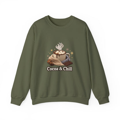 Unisex Heavy Blend™ mw2137 | Cocoa and Chill Christmas Sweatshirt – Cozy Hot Chocolate Holiday Crewneck, Cute Winter Gift