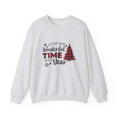 Unisex Heavy Blend™ mw2032 | Most Wonderful Time of the Year Sweatshirt – Buffalo Plaid Christmas Tree Crewneck | Cozy Unisex Holiday Gift