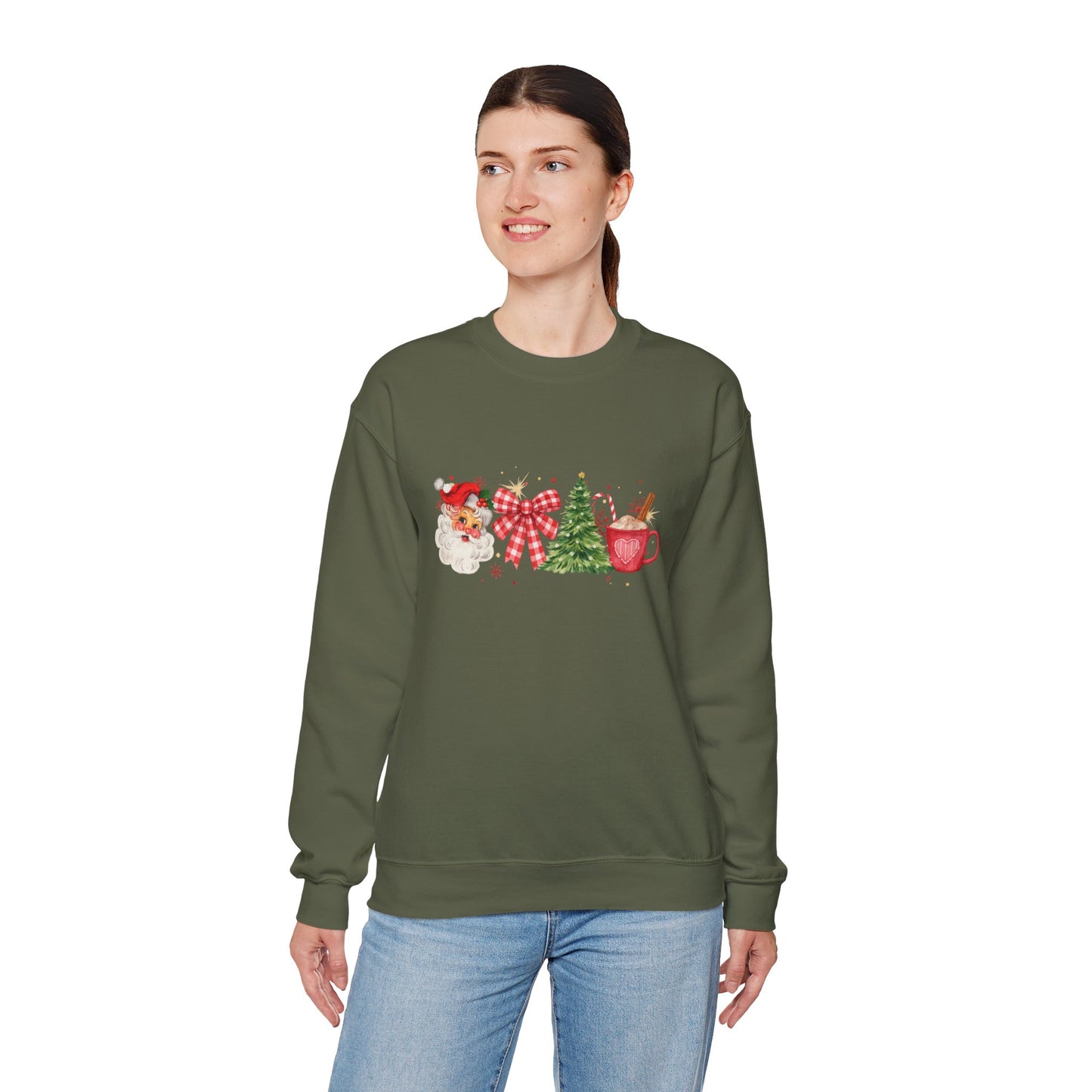 Unisex Heavy Blend™ mw2050 | Vintage Christmas Sweatshirt – Retro Santa Tree Hot Cocoa Pullover, Festive Holiday Crewneck Sweater