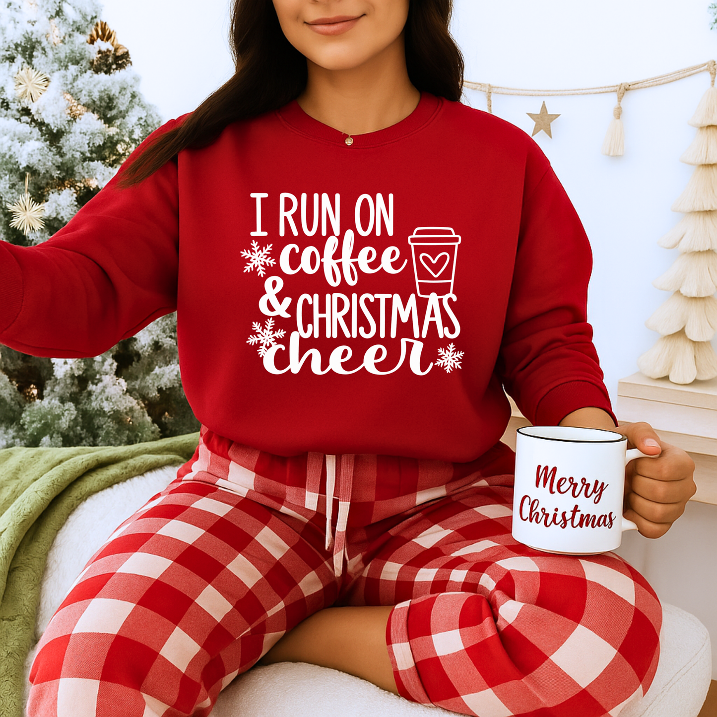 Unisex Heavy Blend™ mw2013 | I Run on Coffee & Christmas Cheer Sweatshirt – Funny Holiday Crewneck | Cozy Unisex Winter Gift