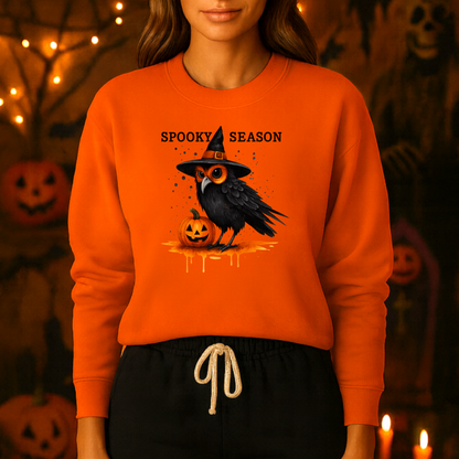 Unisex Heavy Blend™ Spooky Season Halloween Sweatshirt – Witch Hat Owl & Pumpkin Design | mw1006